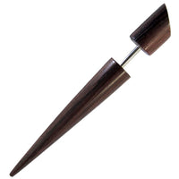 Load image into Gallery viewer, Tribal Holz Fake Spike schwarz Eisenholz schräg 5 mm Edelstahl nickelfrei Expander Ohrstecker
