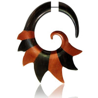 Cargar imagen en el visor de la galería, Fake Piercing Eisenholz Rosenholz Holz Flammen Spirale Plug nickelfrei Ohrstecker braun schwarz
