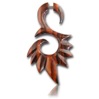 Cargar imagen en el visor de la galería, Fake Holz Piercing S-Form zackig Narra Wood Plug nickelfrei Edelstahl Ohrstecker Organic Tribal
