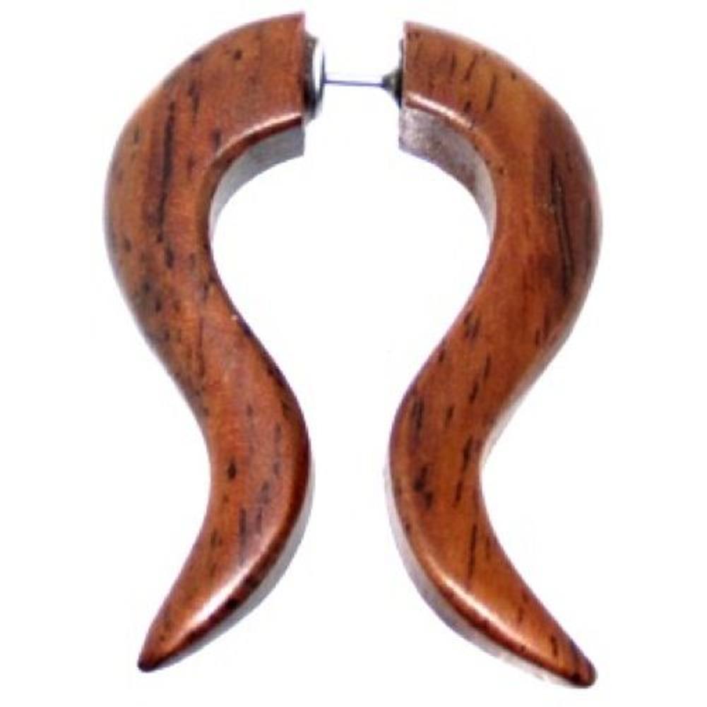 Tribal Ohrring Sono Holz Bogen Spike gebogen braun Edelstahl Fake Piercing 1 mm