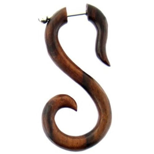 Tribal Spirale Schwan Ohrring Sono Holz braun Fake Piercing Ohrstecker Edelstahl 1 mm