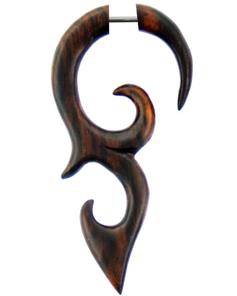 Tribal Wave Spirale Ohrring Sono Holz braun Fake Piercing Edelstahl Ohrhänger Ohrstecker 1 mm