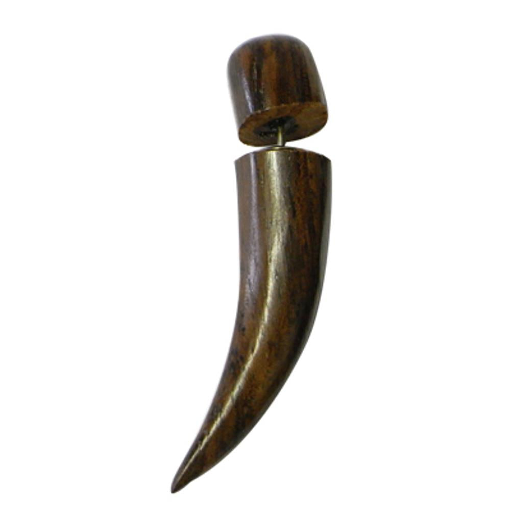 Tribal Ohrring Sono Holz leicht gebogen Spike braun Fake Piercing Edelstahlbügel 1 mm