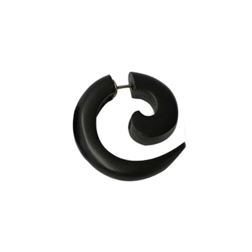 Tribal Ohrring Sono Holz klein Spirale schwarz Edelstahlbügel Fake Piercing Organic 1 mm