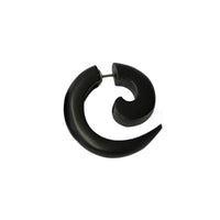 Load image into Gallery viewer, Tribal Ohrring Sono Holz klein Spirale schwarz Edelstahlbügel Fake Piercing Organic 1 mm
