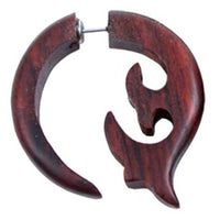 Cargar imagen en el visor de la galería, Tribal Fake Piercing Sono Holz Kralle Fishtail braun Doppel Spike Edelstahl 1 mm Ohrring Ohrstecker
