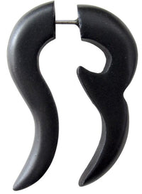 Cargar imagen en el visor de la galería, Tribal Fake Piercing Sono Holz Haken Doppel Spitze schwarz 3,5 x 2,5 cm Ohrring Edelstahl 1 mm
