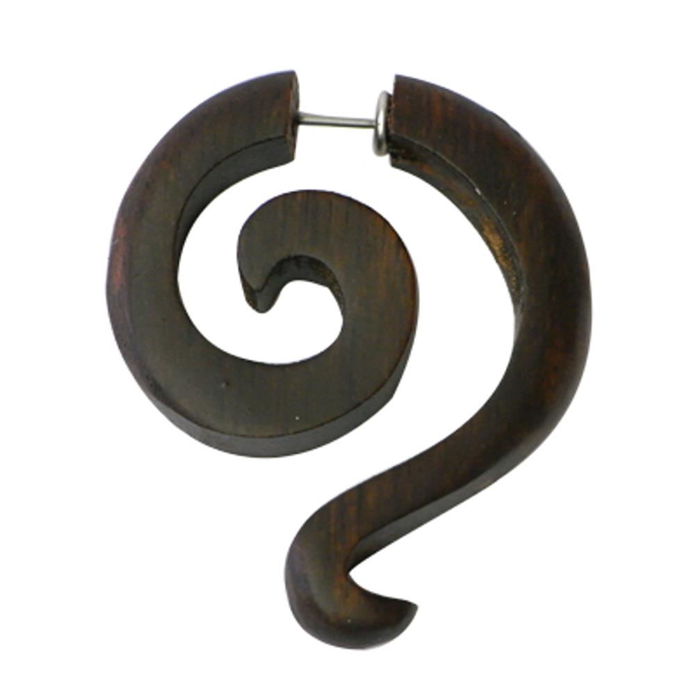 Tribal Spirale Ohrring Sono Holz Haken braun Fake Piercing 3,2 x 4,0 cm Edelstahl 1 mm