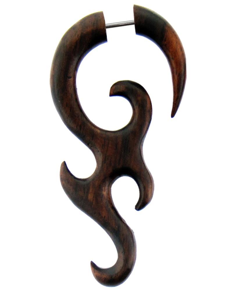 Tribal Flammen Spirale Ohrring Sono Holz braun Fake Piercing Edelstahl Organic 1 mm