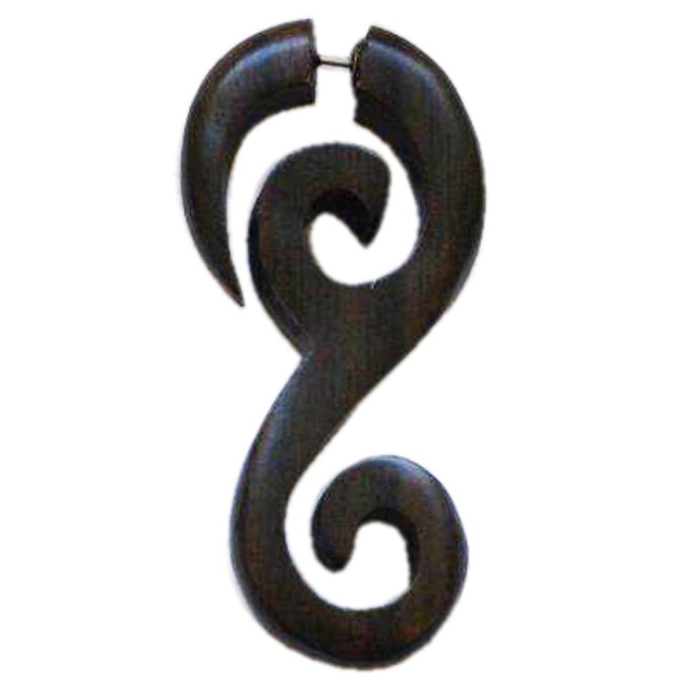 Tribal Fake Spiralen S-Form Sono Holz braun Edelstahlbügel Piercing Ohrring 1 mm