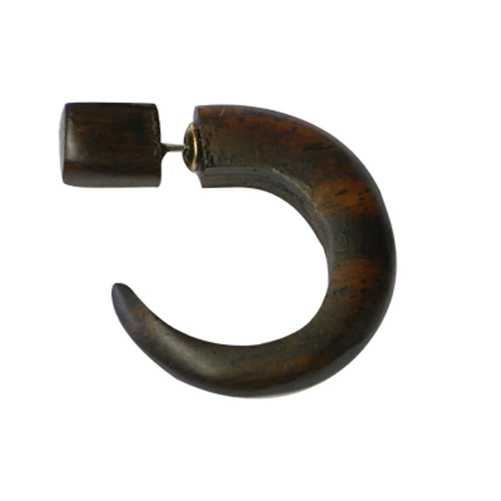 Tribal Ohrring Sono Holz Spike Halbspirale braun Fake Piercing Edelstahlbügel 1 mm
