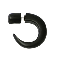 Load image into Gallery viewer, Tribal Ohrring Sono Holz Spike Halbspirale schwarz Fake Piercing Edelstahlbügel 1 mm
