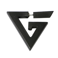Load image into Gallery viewer, Tribal Ohrring Sono Holz groß dreieckig Spirale schwarz Fake Piercing Edelstahlbügel 1 mm
