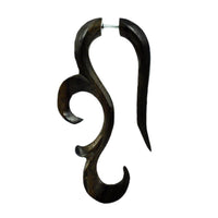 Cargar imagen en el visor de la galería, Tribal Fake Piercing 57 x 28 mm Haken Fragezeichen Sono Holz braun Edelstahl Ohrstecker 1 mm
