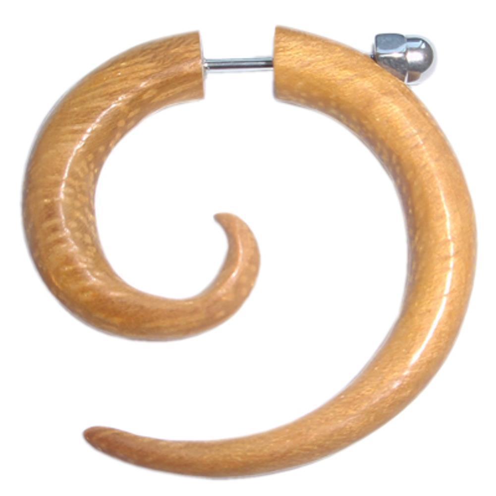Tribal Fake Piercing Spirale Jackfrucht Holz hellgelb Ohrstecker Ohrring Edelstahl 1 mm