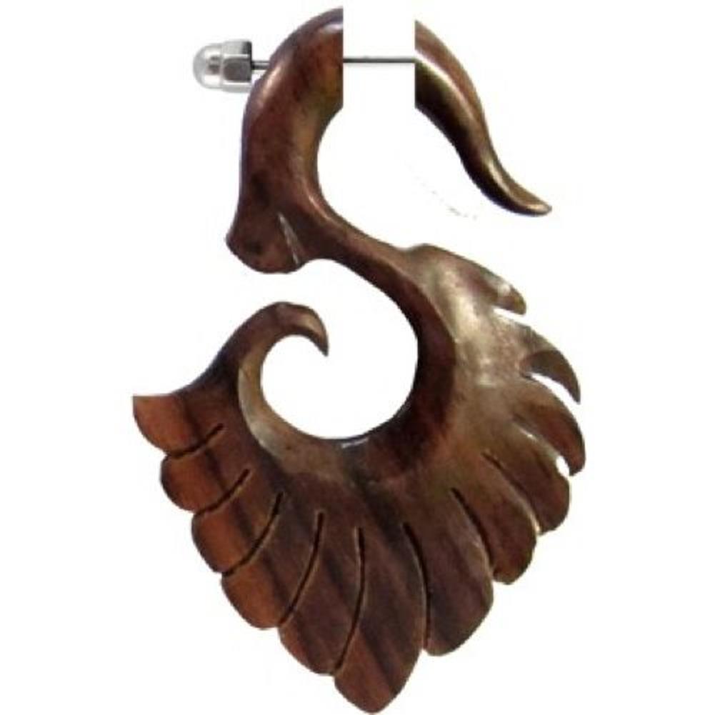 Tribal Fake Flügel S-Form Sono Holz dunkelbraun Piercing Ohrring Edelstahl 1 mm