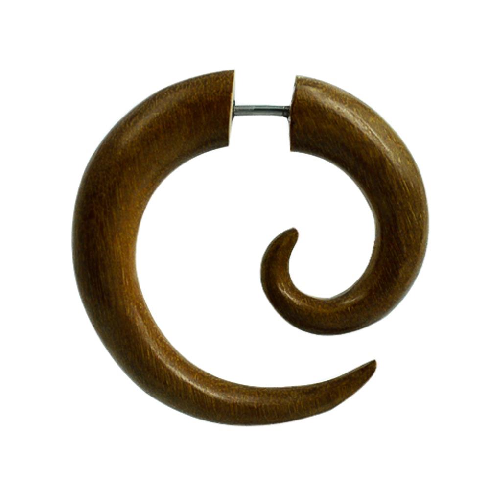 Tribal Fake Spirale Holz Piercing dunkel Ohrstecker Ohrring Edelstahl 1 mm braun