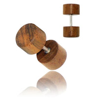 Load image into Gallery viewer, Tribal Fake Holz Piercing Teakholz Plug 8 mm handgeschnitzt Unisex Edelstahl
