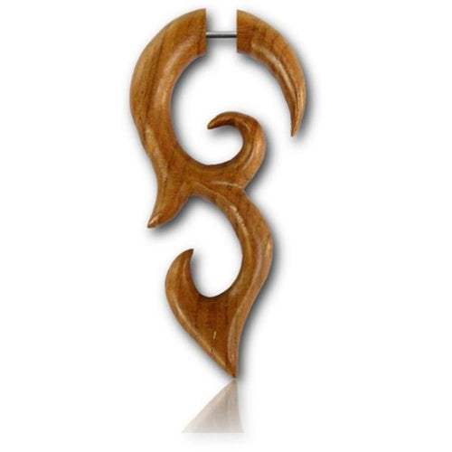 Fake Piercing Teak Holz Bogen Ornament 57 mm Plug Ohrstecker braun gemasert