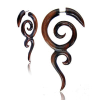 Load image into Gallery viewer, Fake Narra Holz Piercing Spirale mit Fragezeichen Spirale dunkelbraun 65 mm
