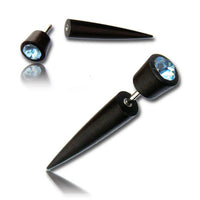 Load image into Gallery viewer, Fake Holz Spike Arangholz schwarz Hellblau Kristall Edelstahl Organic Tribal
