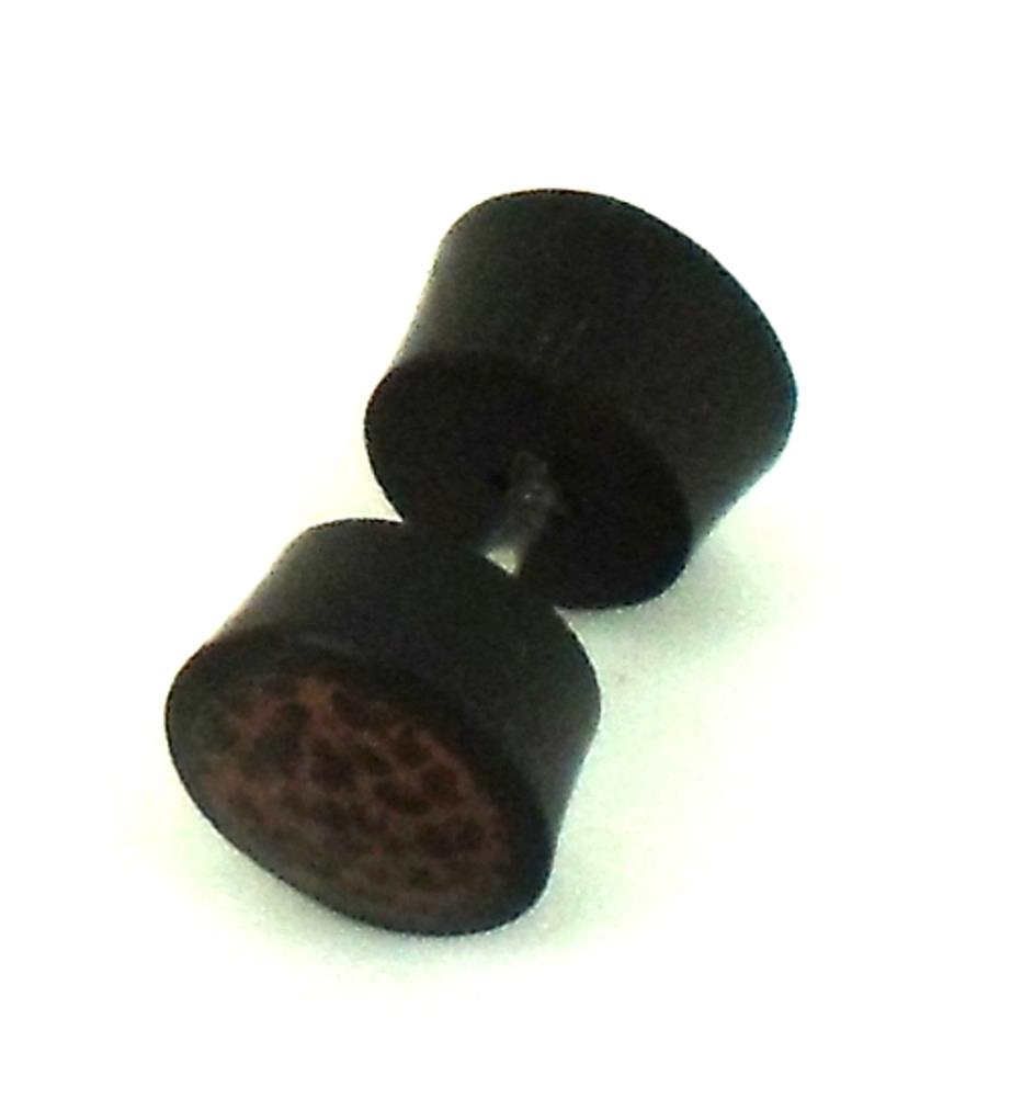 Fake Piercing schwarz braun Punkte Holz Plug Kokosholz Füllung 10 mm Ohrstecker