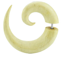 Load image into Gallery viewer, Tribal Fake Piercing Spirale natur Jackfruit Baum Unisex handgeschnitzt Holz Edelstahl Organic
