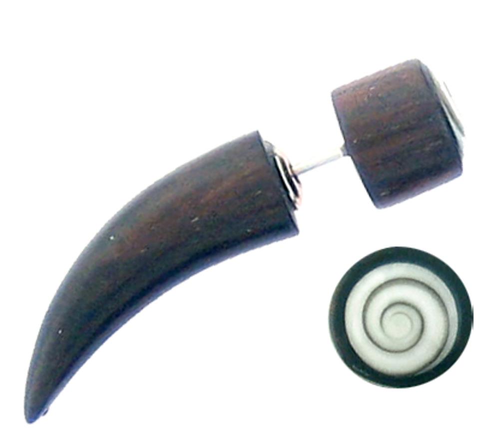 Tribal Sono Holz Fake Spike leicht gebogen Shivaauge braun Edelstahl Piercing 3,7 x 0,8 Shiva Auge