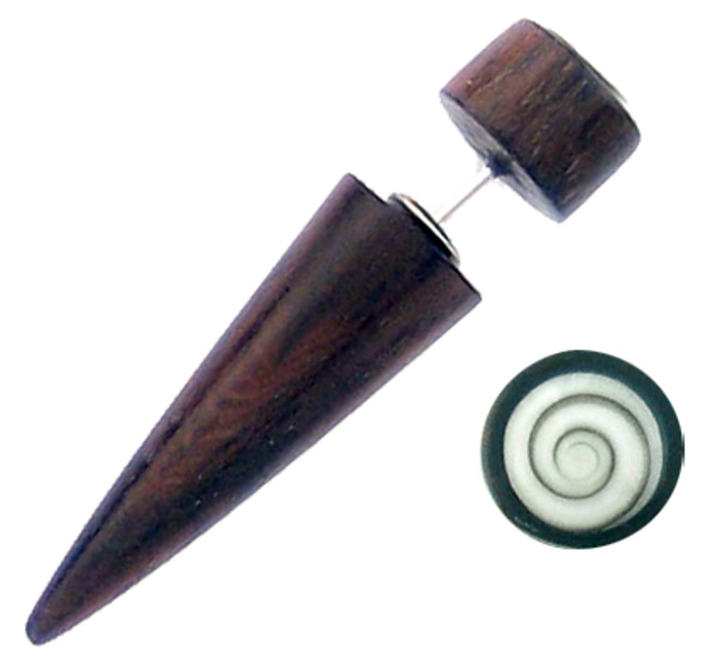Tribal Ohrring Sono Holz Fake Spike Shivaauge braun Edelstahl Piercing 3,7 x 0,8 Shiva Auge rund