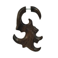 Load image into Gallery viewer, Fake Piercing Ohrring Holz Farn 58 x 35mm Edelstahl
