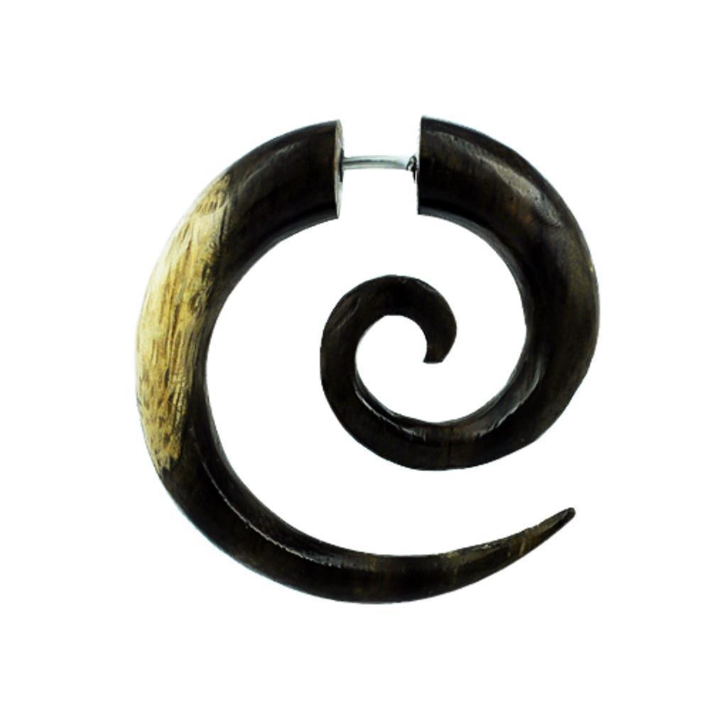 Fake Spirale Tribal Piercing Treib Holz braun ca. 40 mm Ohrring Edelstahlbügel Ohrstecker