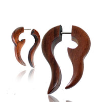 Cargar imagen en el visor de la galería, Tribal Fake Piercing Sonoholz Haken Doppel Spitze braun Ohrring Edelstahl 1 mm
