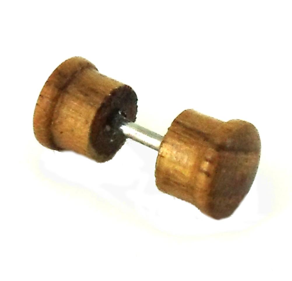 Fake Piercing braun Holz Plug gemasert Rand 8 mm Ohrhänger Ohrstecker