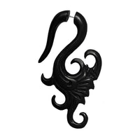 Load image into Gallery viewer, Fake Piercing Ebenholz Edelstahl handgeschnitzt groß Ebony dunkelbraun Dehner
