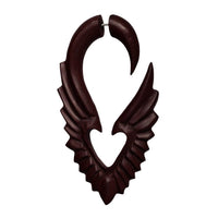 Load image into Gallery viewer, Fake Piercing Holz Edelstahl handgeschnitzt Spike Herz Flügel Schwan braun Dehner
