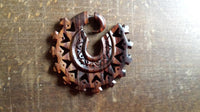 Load image into Gallery viewer, Fake Piercing Zackenrad Holz Edelstahl handgeschnitzt groß dunkelbraun Dehner
