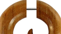 Load image into Gallery viewer, Fake Piercing Teak Holz Fragezeichen 43 mm Plug Ohrstecker braun gemasert
