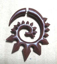 Load image into Gallery viewer, Tribal Fake Piercing Spirale Zacken Holz Edelstahl
