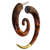 Cargar imagen en el visor de la galería, Fake Holz Piercing Spirale Steckverschluss dunkelbraun goldene Brass Spitze

