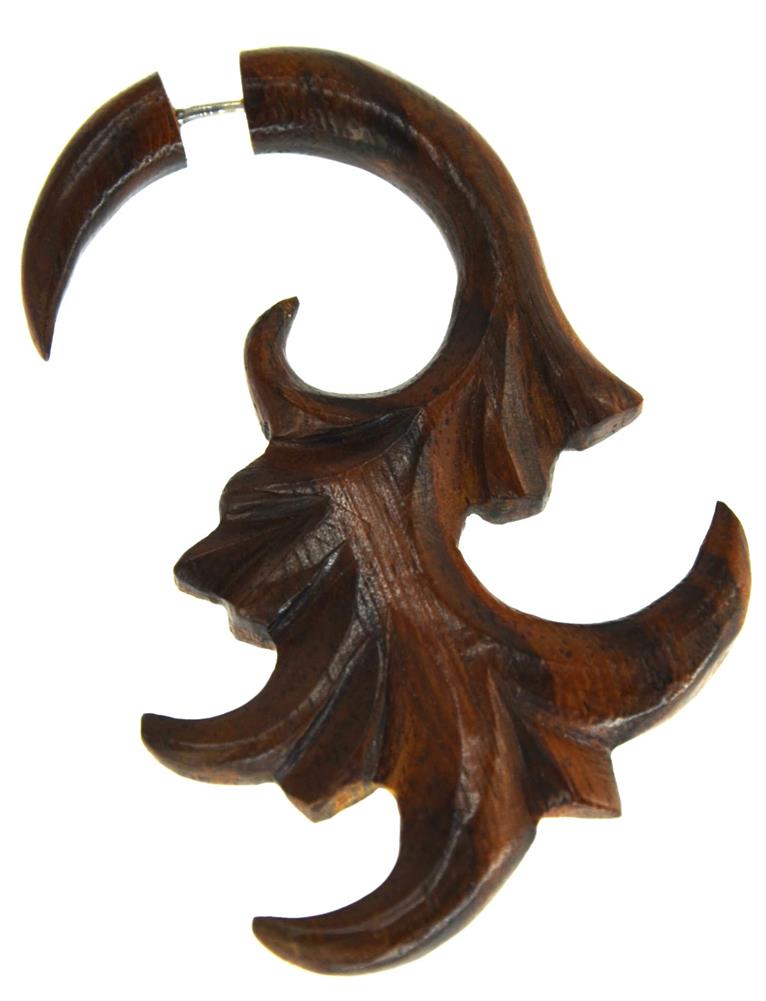 Fake Piercing Ohrring Holz Farn 58 x 35mm Edelstahl