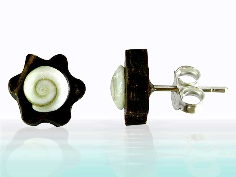 Kokosnuss-Ohrstecker Shivaauge Blume, 8mm, dunkelbraun Silber-Stift, Shiva eye, Holz-Ohrringe, holz-Ohrstecker