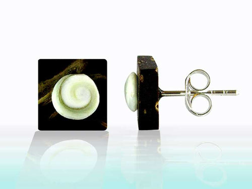 Kokosnuss Ohrstecker Shivaauge quadratisch, 8mm, dunkelbraun, Silberstift, Shiva eye, Holz-Ohrringe, holz-Ohrstecker