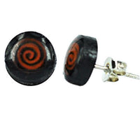 Load image into Gallery viewer, Kokosnuss Ohrstecker Spirale orange schwarz rund dunkelbraun 925er Sterling Silber
