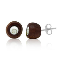 Load image into Gallery viewer, Ohrstecker Kokosnuss Holz Shivaauge braun Silberohrringe Ohrstecker 925er Silber Shiva Auge Eye
