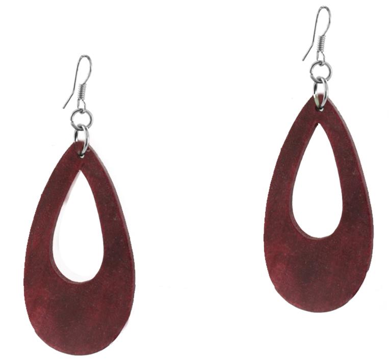 Holzohrringe Tropfen Loch rot 60 mm Ohrringe Holz Edelstahl Ohrhänger Damen Organic Schmuck