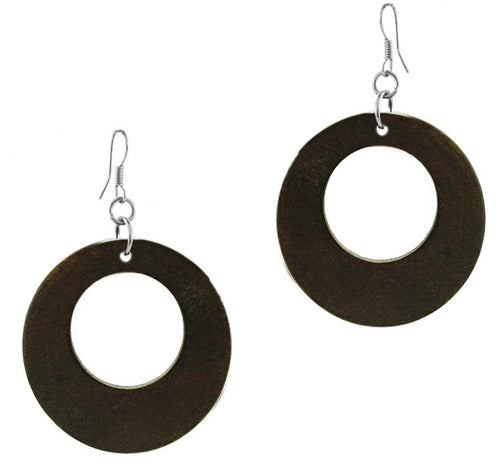 Holzohrringe Kreis Loch braun 40 mm Ohrringe Holz Edelstahl Ohrhänger Damen Organic Schmuck