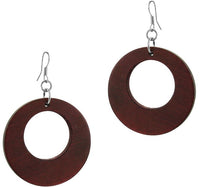Load image into Gallery viewer, Holzohrringe Kreis Loch rot braun 40 mm Ohrringe Holz Edelstahl Ohrhänger Damen Organic Schmuck
