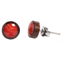 Load image into Gallery viewer, Unisex Kokosnuss rund Achat rot Holzohrstecker Ohrstecker Edelstahl Schmuck Ohrringe
