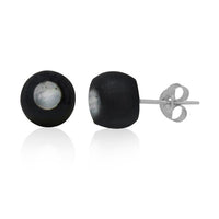 Cargar imagen en el visor de la galería, Damen Ohrstecker Kokos weiß schwarz Kugel 8 mm Holz Perlmutt Muschel Silberohrstecker 925er Silber
