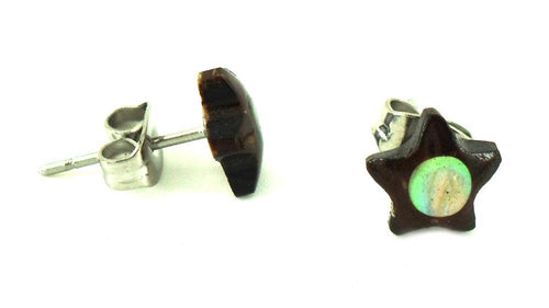 Paua Abalone Kokosnuss Holz Ohrstecker Stern 8 mm bunt Edelstahl dunkelbraun Holzohrstecker